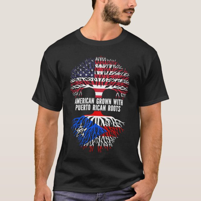 American Grown with Puerto Rican Roots USA Flag T-Shirt (Front)