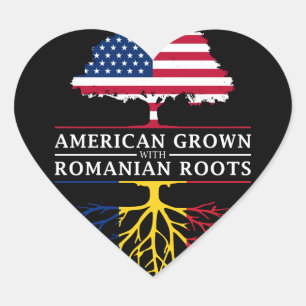 American Grown with Romanian Roots   Romania Heart Sticker