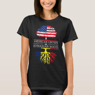 American Grown With Romanian Roots Usa Flag Tree R T-Shirt