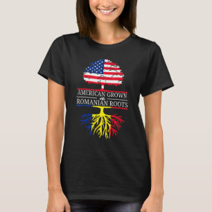 American Grown With Romanian Roots Usa Flag Tree R T-Shirt
