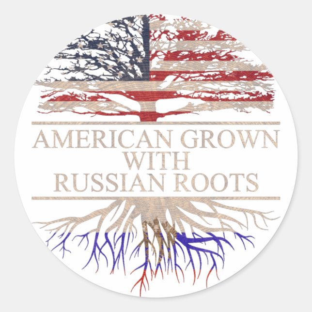 American grown with russian roots classic round sticker (Front)