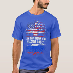 American Grown with Russian Roots USA Flag Russia  T-Shirt