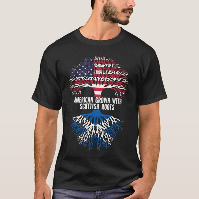 American Grown with Scottish Roots USA Flag T-Shirt (Front)