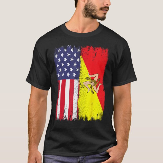 American Grown with Sicilian Roots  Sicily Malta T-Shirt (Front)