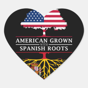 American Grown with Spanish Roots   Spain Design Heart Sticker