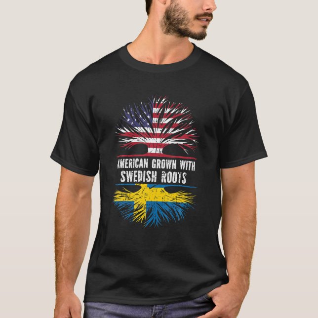 American Grown With Swedish Roots USA Flag Sweden T-Shirt (Front)