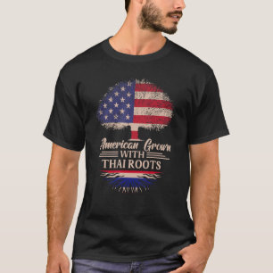 American Grown With Thai Roots Half American Flag T-Shirt