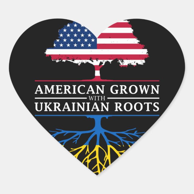 American Grown with Ukrainian Roots   Ukraine Heart Sticker (Front)