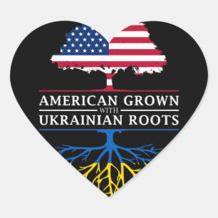 American Grown with Ukrainian Roots   Ukraine Heart Sticker