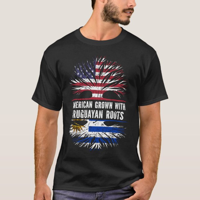 American Grown with Uruguayan Roots USA Flag T-Shirt (Front)