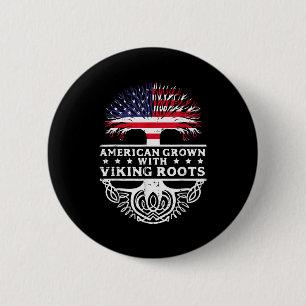 American Grown With Viking Roots Us Flag Tree Men  6 Cm Round Badge