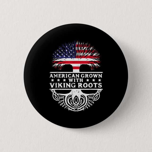 American Grown With Viking Roots Us Flag Tree Men  6 Cm Round Badge (Front)