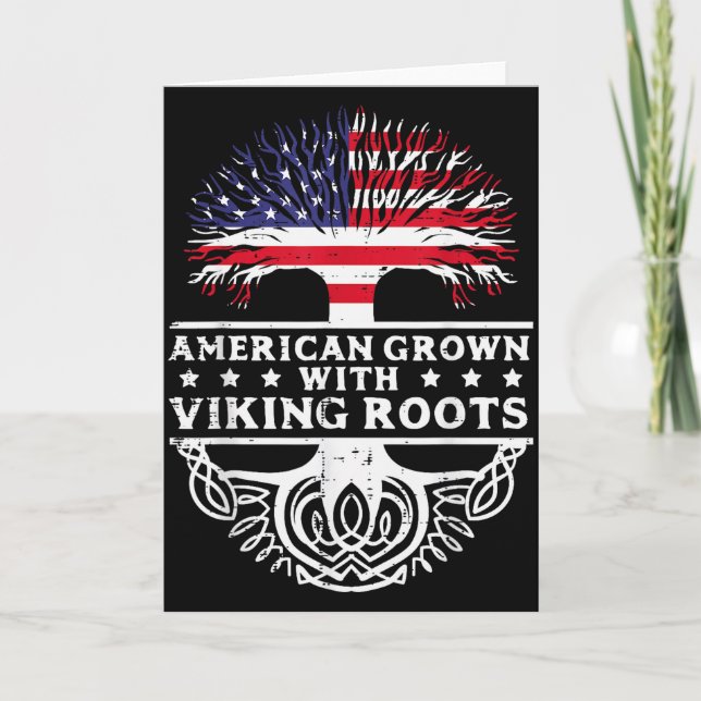 American Grown With Viking Roots Us Flag Tree Men  Card (Front)