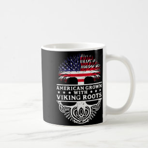 American Grown With Viking Roots Us Flag Tree Men  Coffee Mug