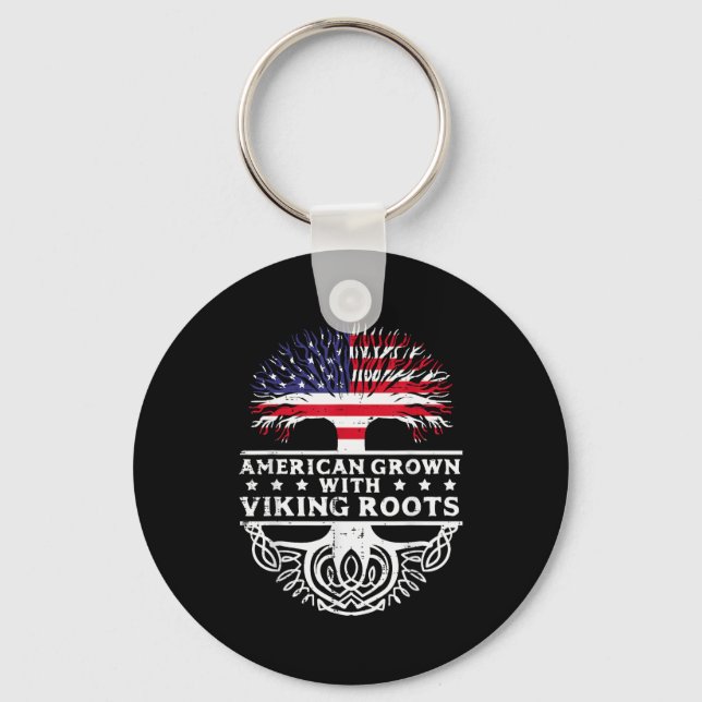 American Grown With Viking Roots Us Flag Tree Men  Key Ring (Front)