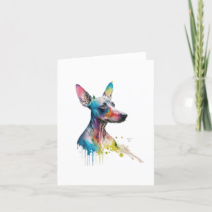 American Hairless Terrier Dog In Watercolor & Pen Holiday Card