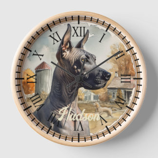American Hairless Terrier Dog Rustic Farm Portrait Clock