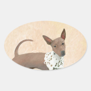 American Hairless Terrier Painting - Dog Art Oval Sticker