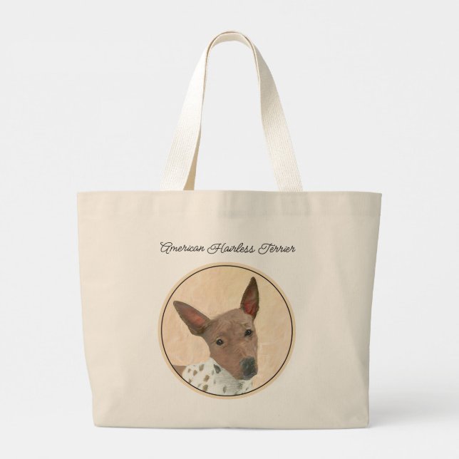 American Hairless Terrier Tan Painting Dog Art Large Tote Bag (Back)