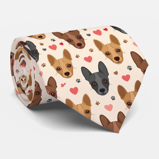 American Hairless Terrier Valentine Hearts Pattern Tie (Rolled)