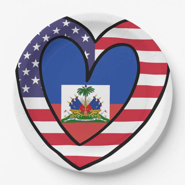 American Haitian Flag Inner Heart USA Haiti Paper Plate (Front)