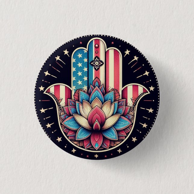 AMERICAN HAMSA 3 CM ROUND BADGE (Front)