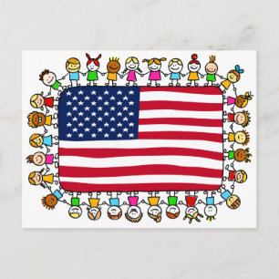 american happy children postcard