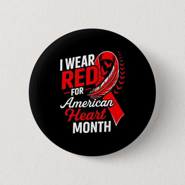 American Heart Disease Awareness Month Ribbon Red  6 Cm Round Badge (Front)