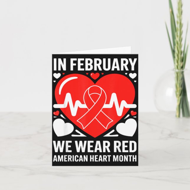 American Heart Disease Awareness Month Ribbon Red  Card (Front)