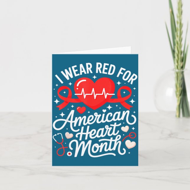 American Heart Disease Awareness Month Ribbon Red  Card (Front)