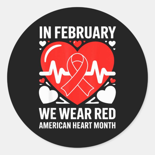 American Heart Disease Awareness Month Ribbon Red  Classic Round Sticker (Front)