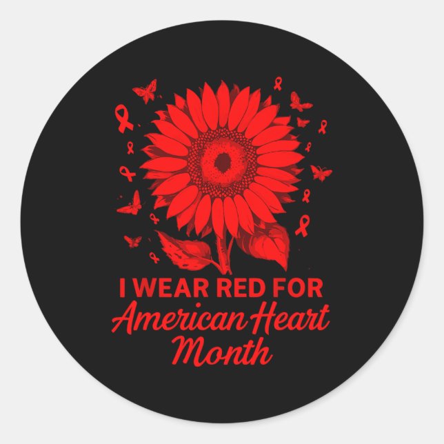 American Heart Disease Awareness Month Ribbon Red  Classic Round Sticker (Front)