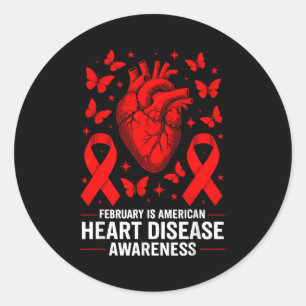American Heart Disease Awareness Month Ribbon Red  Classic Round Sticker