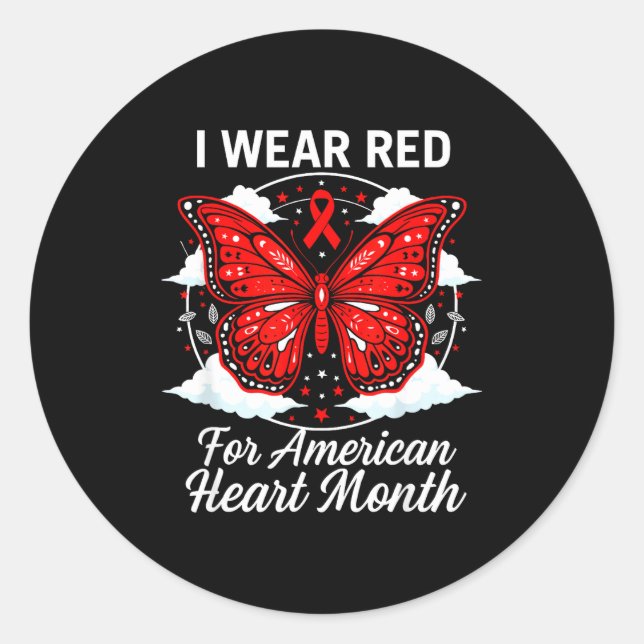 American Heart Disease Awareness Month Ribbon Red  Classic Round Sticker (Front)