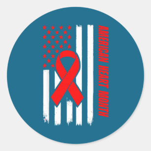 American Heart Disease Awareness Month Ribbon Red  Classic Round Sticker