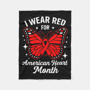 American Heart Disease Awareness Month Ribbon Red  Fleece Blanket