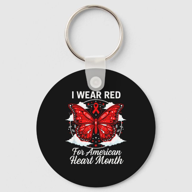 American Heart Disease Awareness Month Ribbon Red  Key Ring (Front)