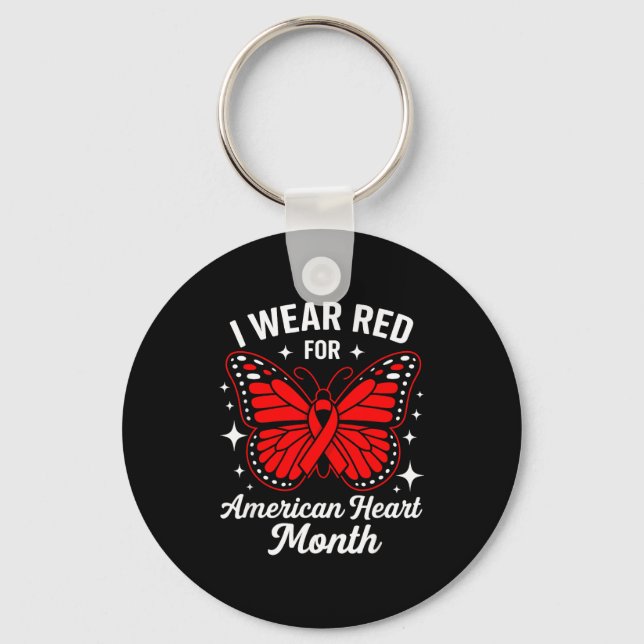 American Heart Disease Awareness Month Ribbon Red  Key Ring (Front)