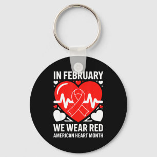 American Heart Disease Awareness Month Ribbon Red Key Ring