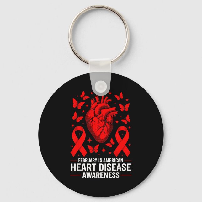 American Heart Disease Awareness Month Ribbon Red  Key Ring (Front)