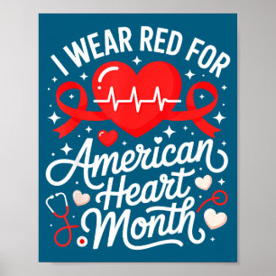American Heart Disease Awareness Month Ribbon Red  Poster