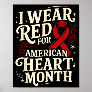 American Heart Disease Awareness Month Ribbon Red  Poster