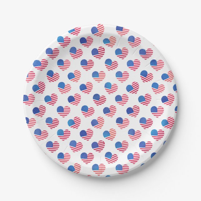 American Heart Flag Red White Blue Stars Stripes P Paper Plate (Front)