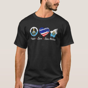 American Heart Peace Love San Marino Flag Map T-Shirt