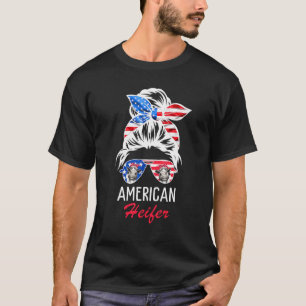 American Heifer Messy Hair In Bun Bandanna Sunglas T-Shirt