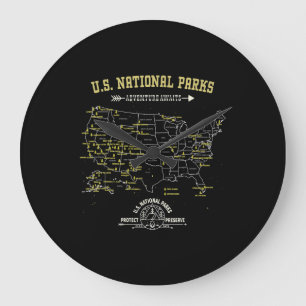 American Hiking Camping Gift - 63 US National Park Large Clock