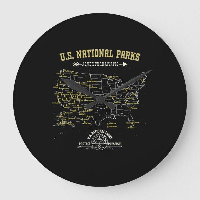 American Hiking Camping Gift - 63 US National Park Large Clock (Front)