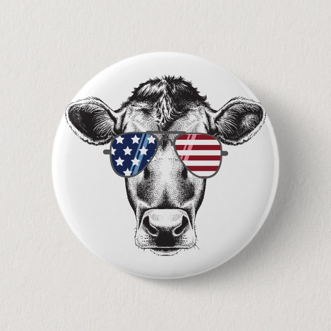 American Hipster Cow  6 Cm Round Badge (Front)