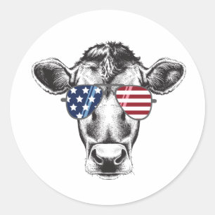 American Hipster Cow Classic Round Sticker