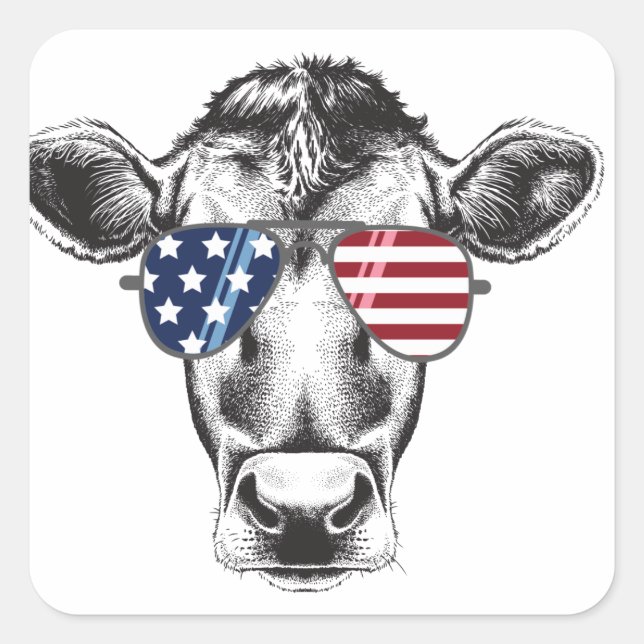 American Hipster Cow   Square Sticker (Front)